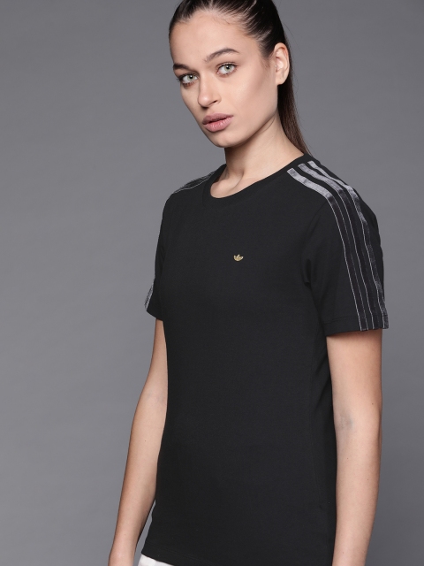

ADIDAS Originals Women Black Solid Pure Cotton Regular Sustainable T-shirt