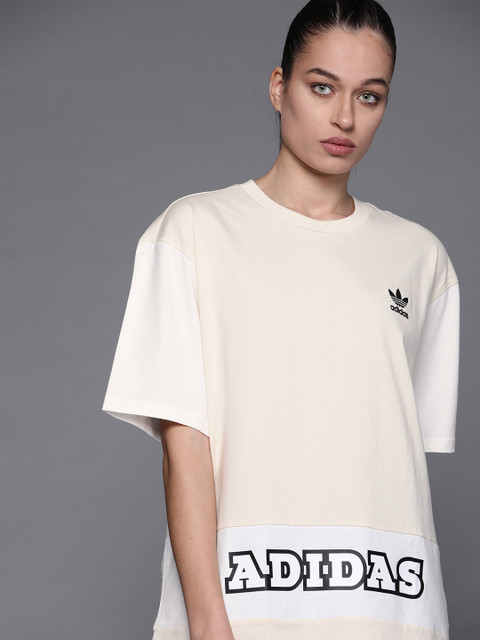 

ADIDAS Originals Women Off-White BF Logo Pure Cotton Longline Sustainable T-shirt