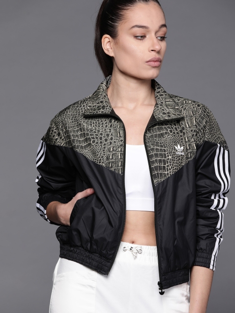 

ADIDAS Originals Women Black & Beige Printed Track Sustainable Jacket