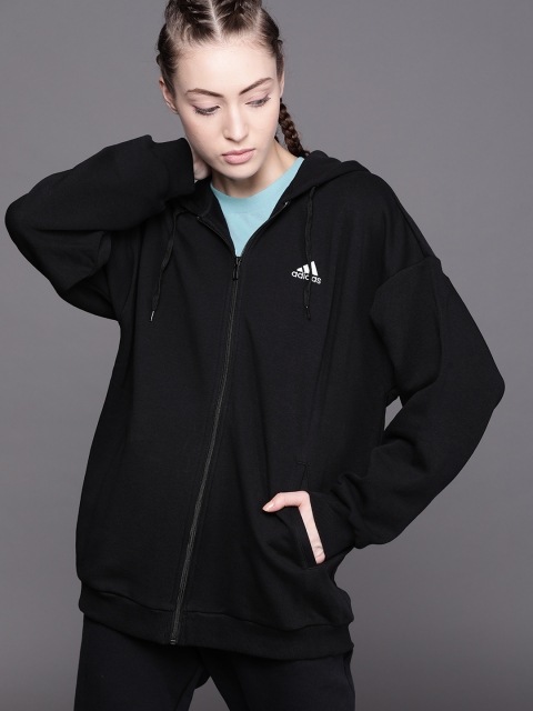 

ADIDAS Women Black Solid Front-Open Sweatshirt