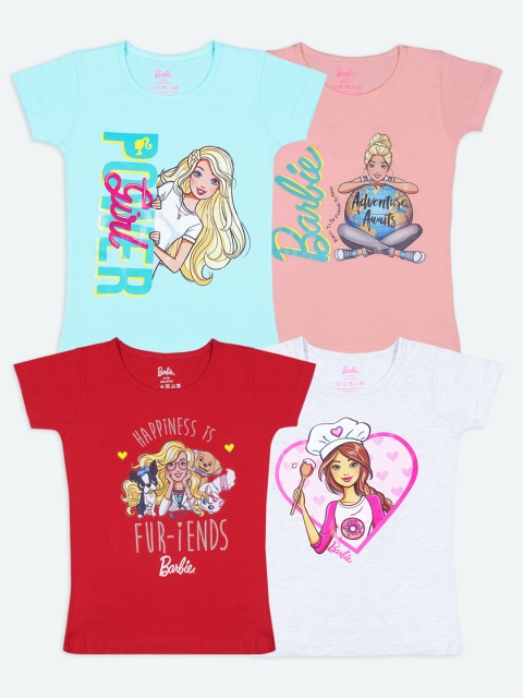 

Barbie Girls Multicoloured Pack of 4 Printed T-shirt, Multi