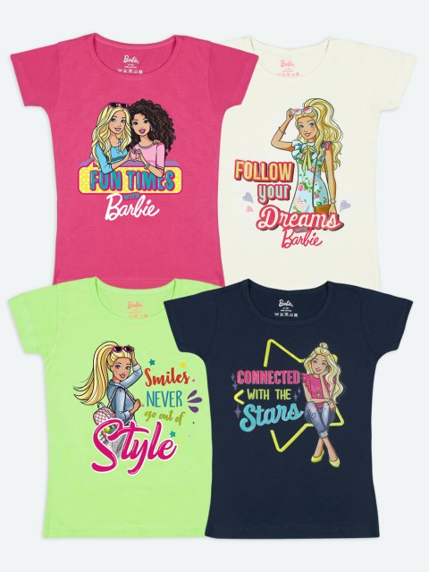 

Barbie Girls Pack of 4 Barbie Printed T-shirt, Multi