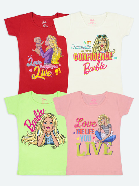 

Barbie Girls Multicoloured Pack of 4 Printed T-shirt, Multi