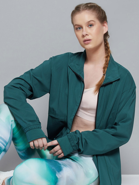 

Reebok Women Teal Blue Woven Running Windcheater Jacket
