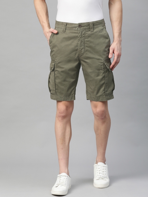 

Marks & Spencer Men Olive Green Pure Cotton Solid Mid-Rise Cargo Shorts