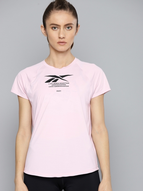 

Reebok Women Pink & Black Activchill Brand Logo Printed Training T-shirt