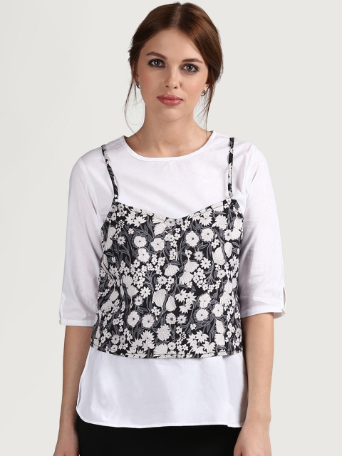 

COVER STORY Women White & Black Floral Print Regular Top