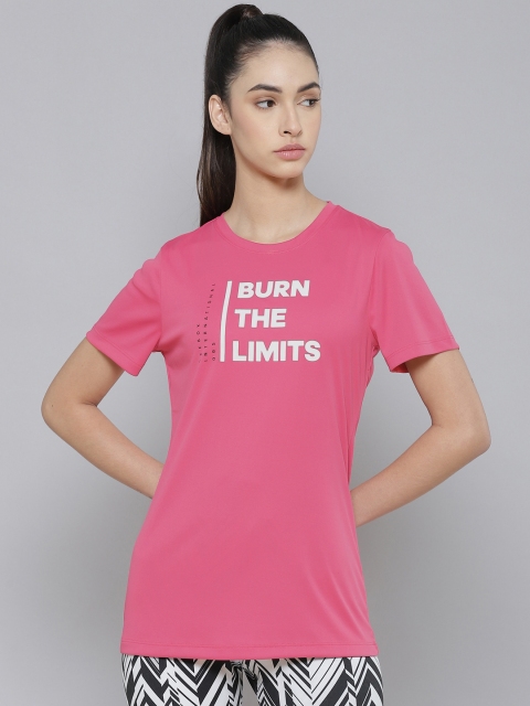 

Reebok Women Pink & White Prime Graphic Print Slim Fit Training T-shirt
