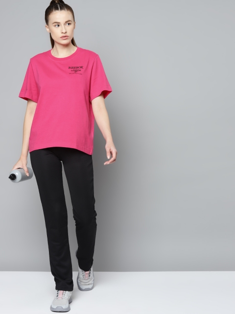 

Reebok Classic Women Pink & Black Typography Printed T-shirt