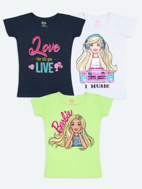 

Barbie Girls Pack-3 Multicoloured Typography Printed T-shirt, Multi