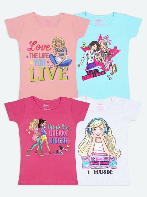 

Barbie Girls Multicoloured Pack of 4 Character Printed T-shirts, Multi