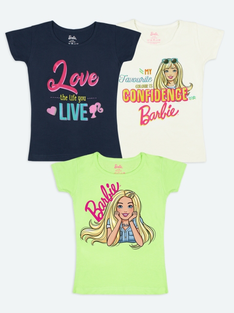 

Barbie Girls Set of 3 Multicoloured Printed Pure Cotton T-shirts, Multi