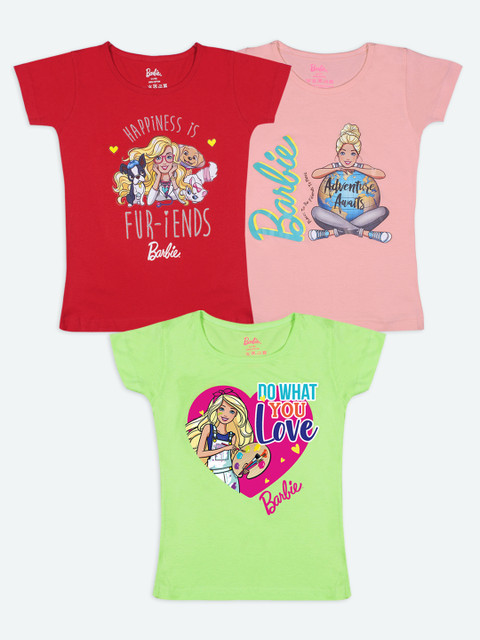 

Barbie Girls Red & Lime Green 3 Barbie Printed T-shirt