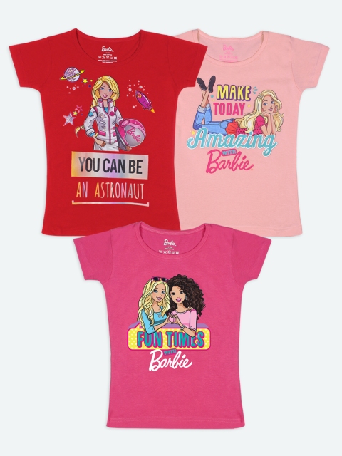 

Barbie Girls Typography Pack of 3 Printed Applique T-shirt, Red