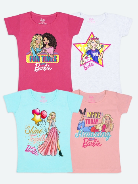 

Barbie Girls Set of 4 Multicoloured Printed Pure Cotton T-shirts, Multi