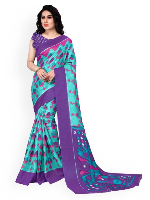 

KALINI Turquoise Blue & Purple Ethnic Motifs Art Silk Saree