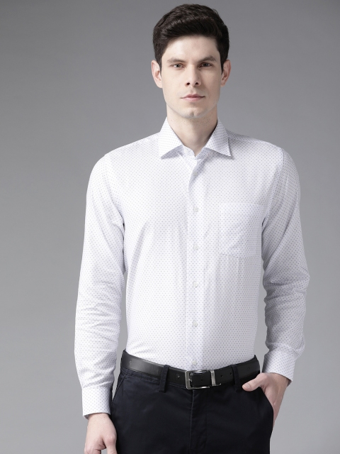 

Blackberrys Men White & Navy Blue Pure Cotton Slim Fit Opaque Printed Formal Shirt