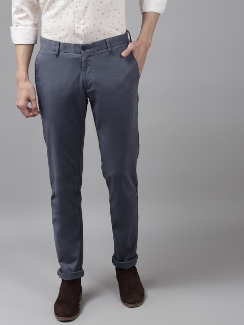 

Blackberrys Men Blue Textured B-91 Regular Fit Trousers