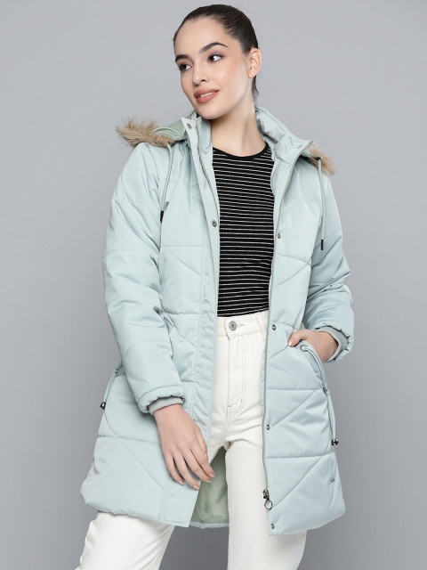 

Fort Collins Women Sea Green Longline Parka Jacket with Detachable Hood