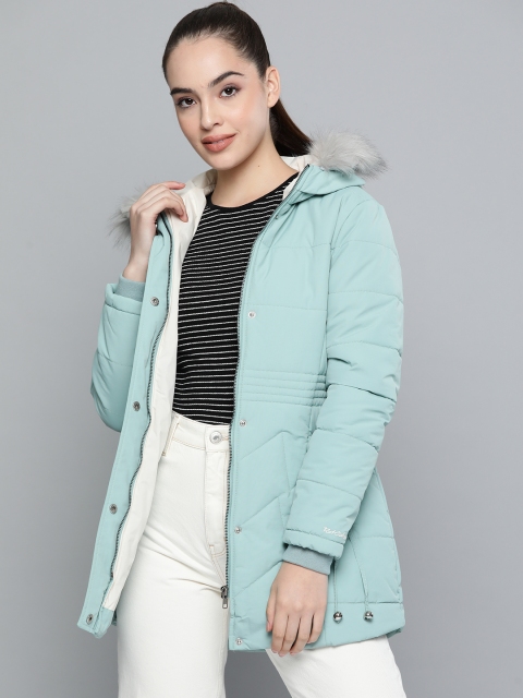 

Fort Collins Women Blue Solid Longline Hooded Parka Jacket