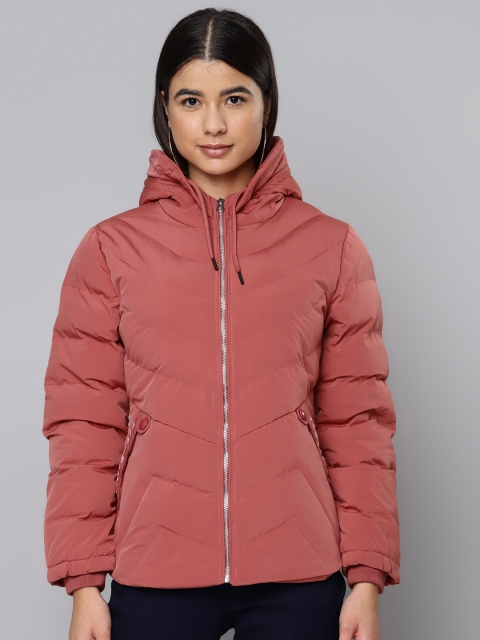 

Fort Collins Women Rust Red Solid Padded Hooded Jacket
