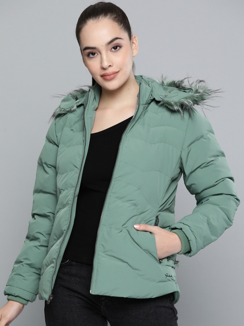 

Fort Collins Women Green Solid Detachable Hood Parka Jacket
