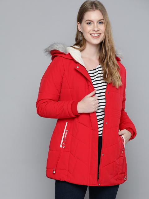 

Fort Collins Women Red Solid Hooded Parka Jacket