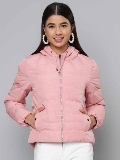 

Fort Collins Women Pink Solid Padded Hooded Jacket