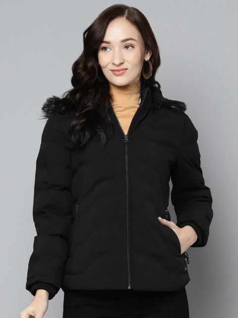 

Fort Collins Women Black Padded Jacket With Detachable Hood