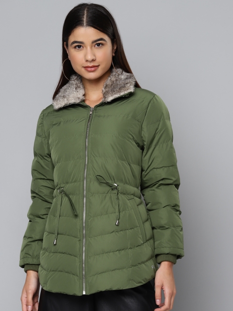

Fort Collins Women Olive Green Padded Jacket with Faux Fur Trim