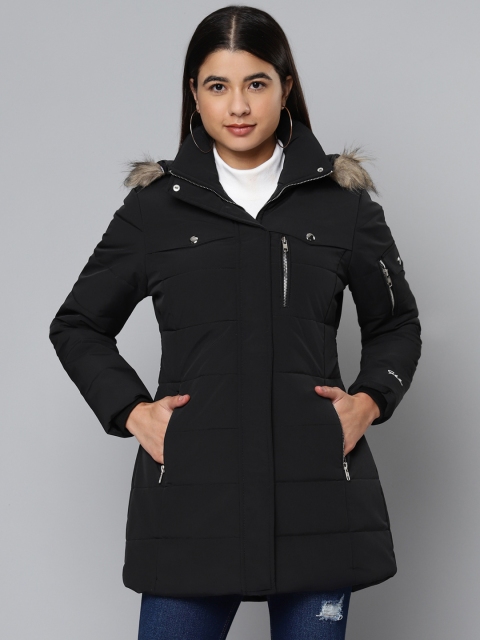 

Fort Collins Women Black Solid Longline Bomber Jacket