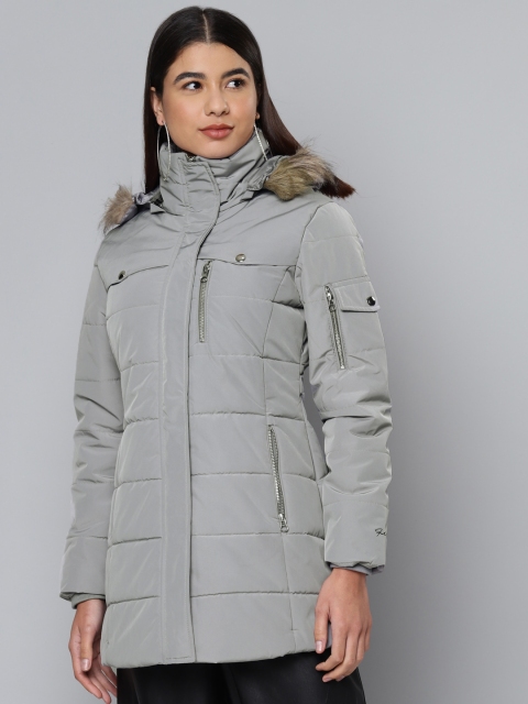 

Fort Collins Women Grey Solid Longline Bomber Jacket