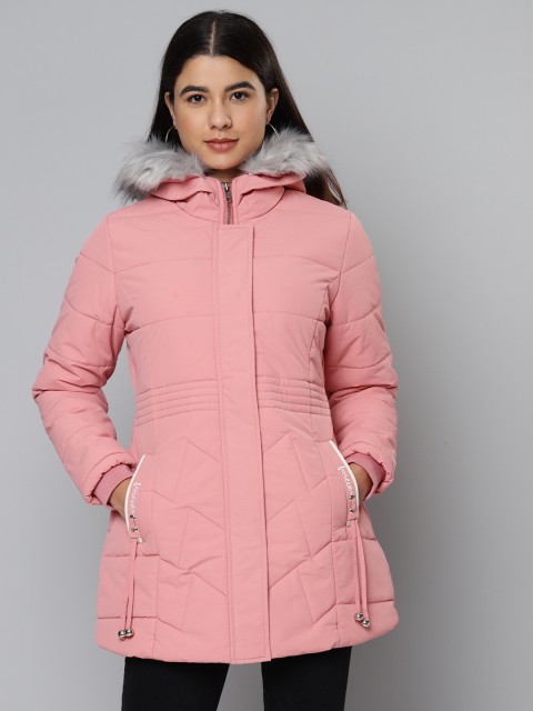 

Fort Collins Women Pink Solid Hooded Longline Parka Jacket