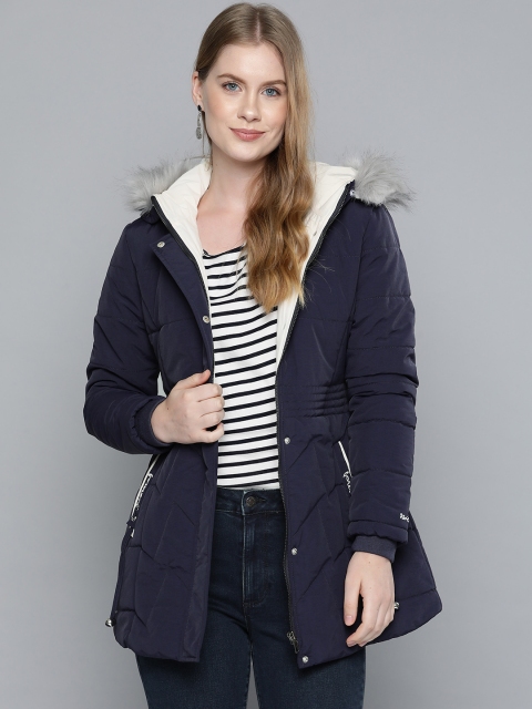 

Fort Collins Women Navy Blue Nylon Hooded Longline Parka Jacket