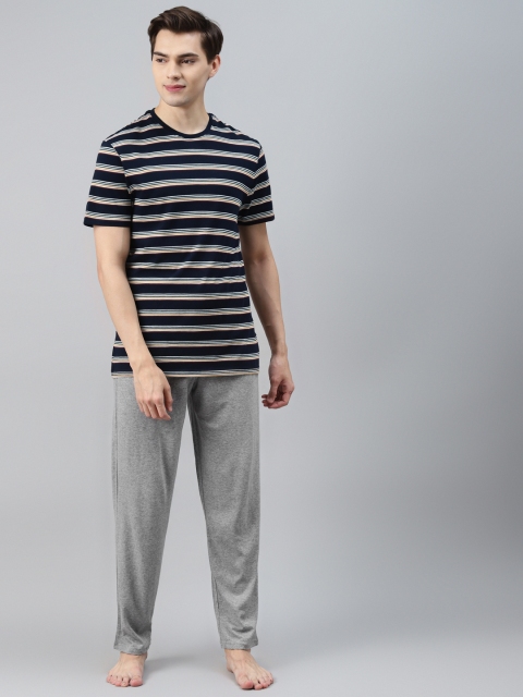 

Marks & Spencer Men Navy Blue & Grey Melange Striped Night suit