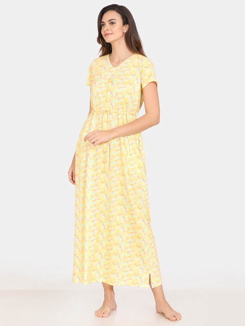 

Zivame Yellow Printed Maxi Nightdress