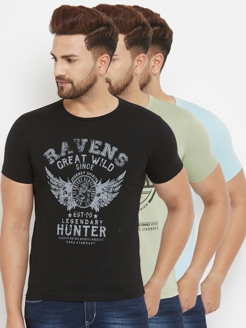 

Duke Men Pack of 3 Printed Slim Fit T-shirt, Black