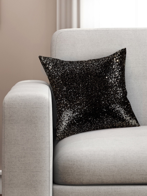 

SEJ by Nisha Gupta Black Single Sequinned 16'' x 16'' Silk Square Cushion Cover