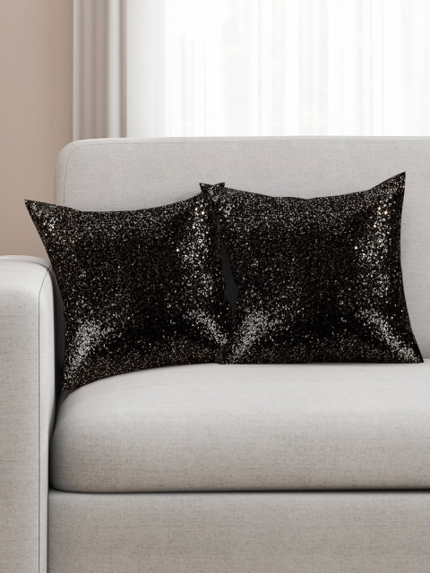 

SEJ by Nisha Gupta Black Set of 2 Sequinned 16'' x 16'' Silk Square Cushion Covers