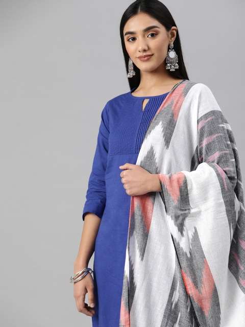 

swatika White & Grey Bhagalpuri Handloom Woven Design Pure Cotton Dupatta
