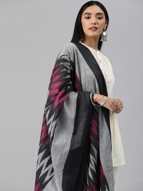 swatika Black & Pink Woven Design Pure Cotton Bhagalpuri Dupatta