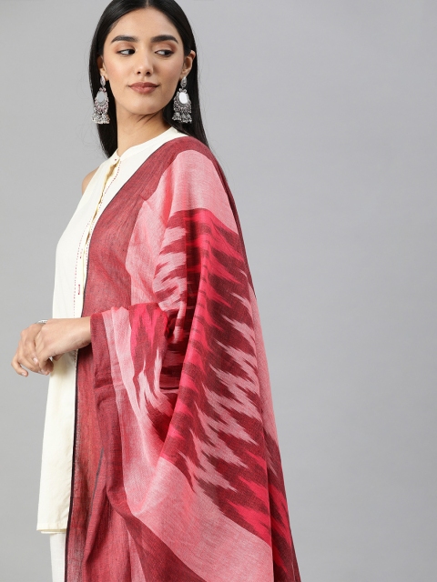 

swatika Pink & Red Woven Design Pure Cotton Dupatta