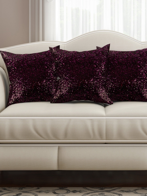 

SEJ by Nisha Gupta Purple Set of 3 Sequinned 16'' x 16'' Silk Square Cushion Covers