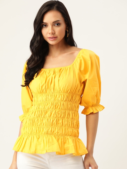 

VANCA ECO Yellow Puff Sleeve Smocked Empire Top
