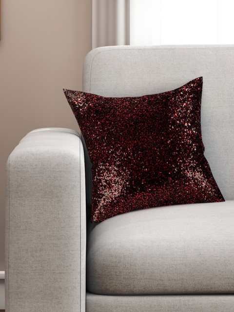 

SEJ by Nisha Gupta Red & Black Single Sequinned 16'' x 16'' Silk Square Cushion Cover