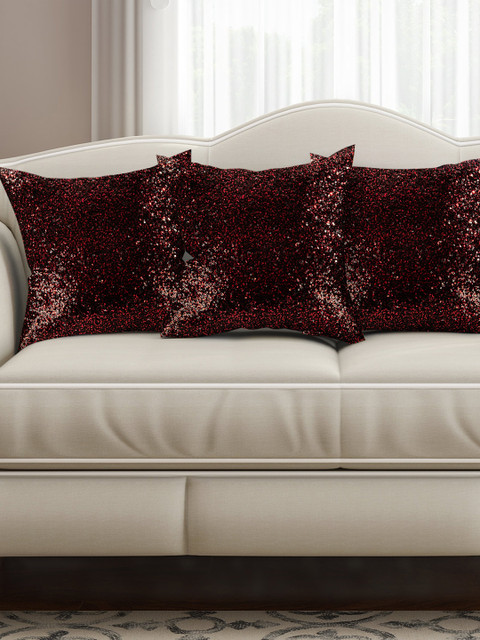 

SEJ by Nisha Gupta Red & Black Set of 3 Sequinned 16'' x 16'' Silk Square Cushion Covers