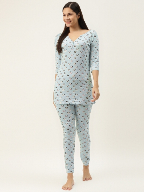 

MRASIS Women Blue & Black Printed Pure Cotton Pyjamas Set