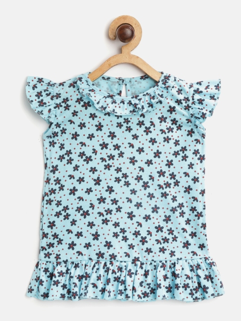

MRASIS Girls Blue & Red Floral Print Pure Cotton Nightdress
