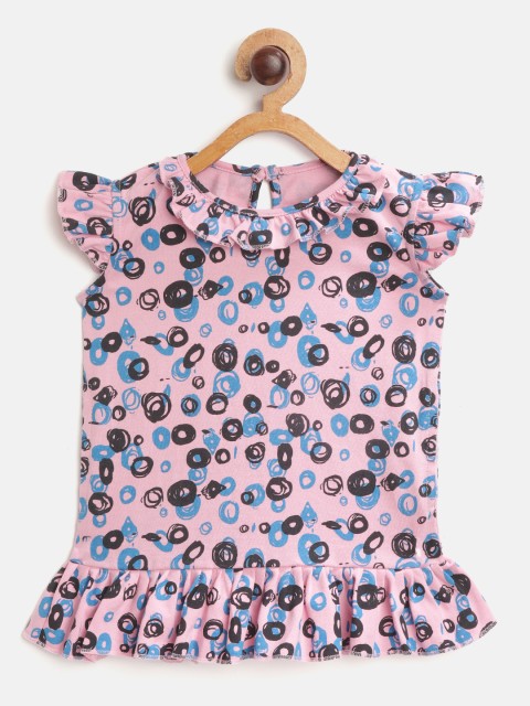 

MRASIS Girls Pink& Blue Circle Print Pure Cotton Nightdress