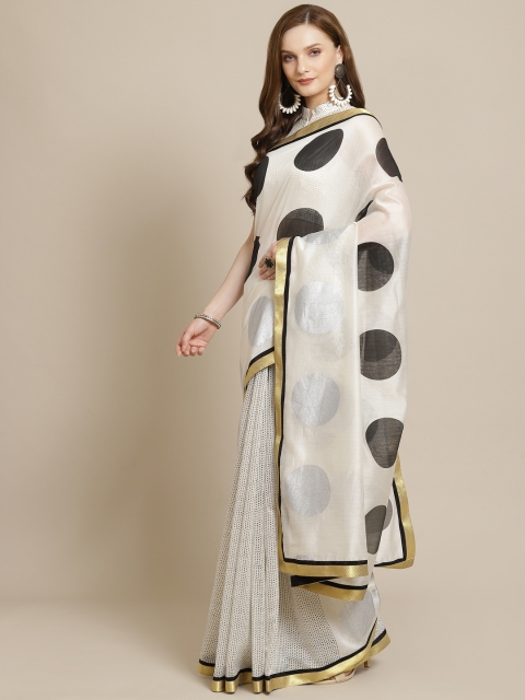 

Masaba White & Black Polka Print Pure Crepe Designer Saree